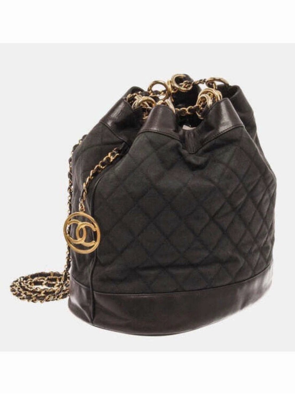 Chanel Black Canvas CC Chain Bucket Bag - Made in Italy - Rare Piece